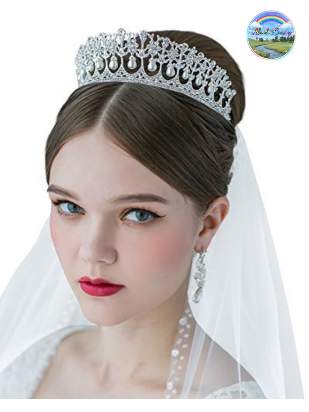 SWEETV Princess Diana Tiara Silver Pearl Wedding Crown Bride